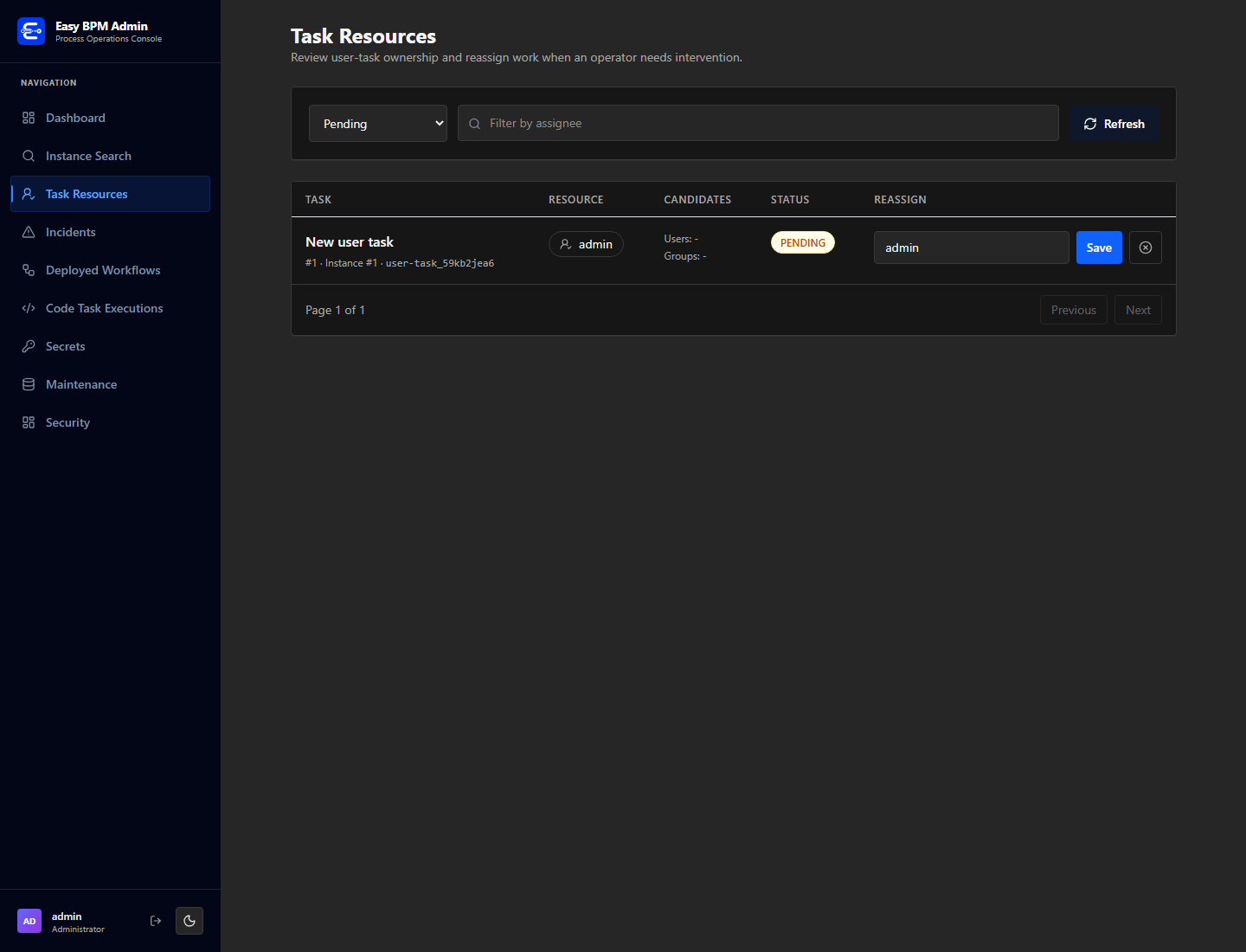 Task Resources showing the example task