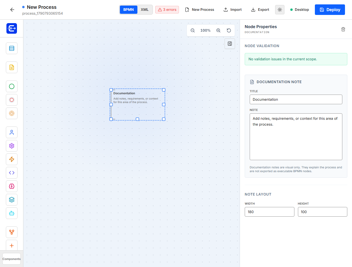 Documentation Note component