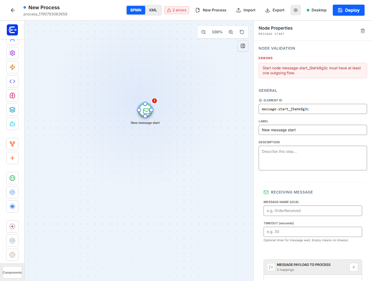 Message Start component