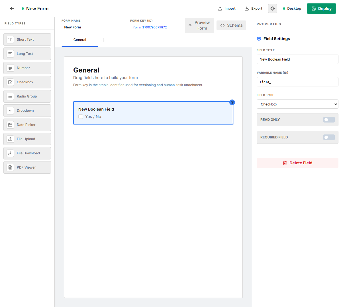 Checkbox field and its properties