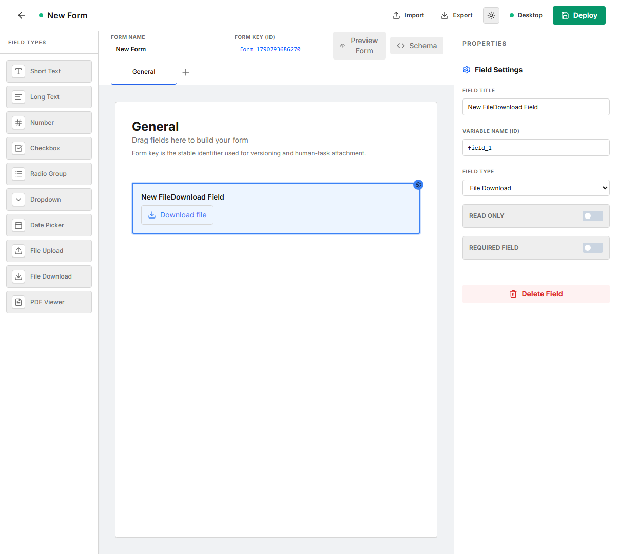 File Download field and its properties