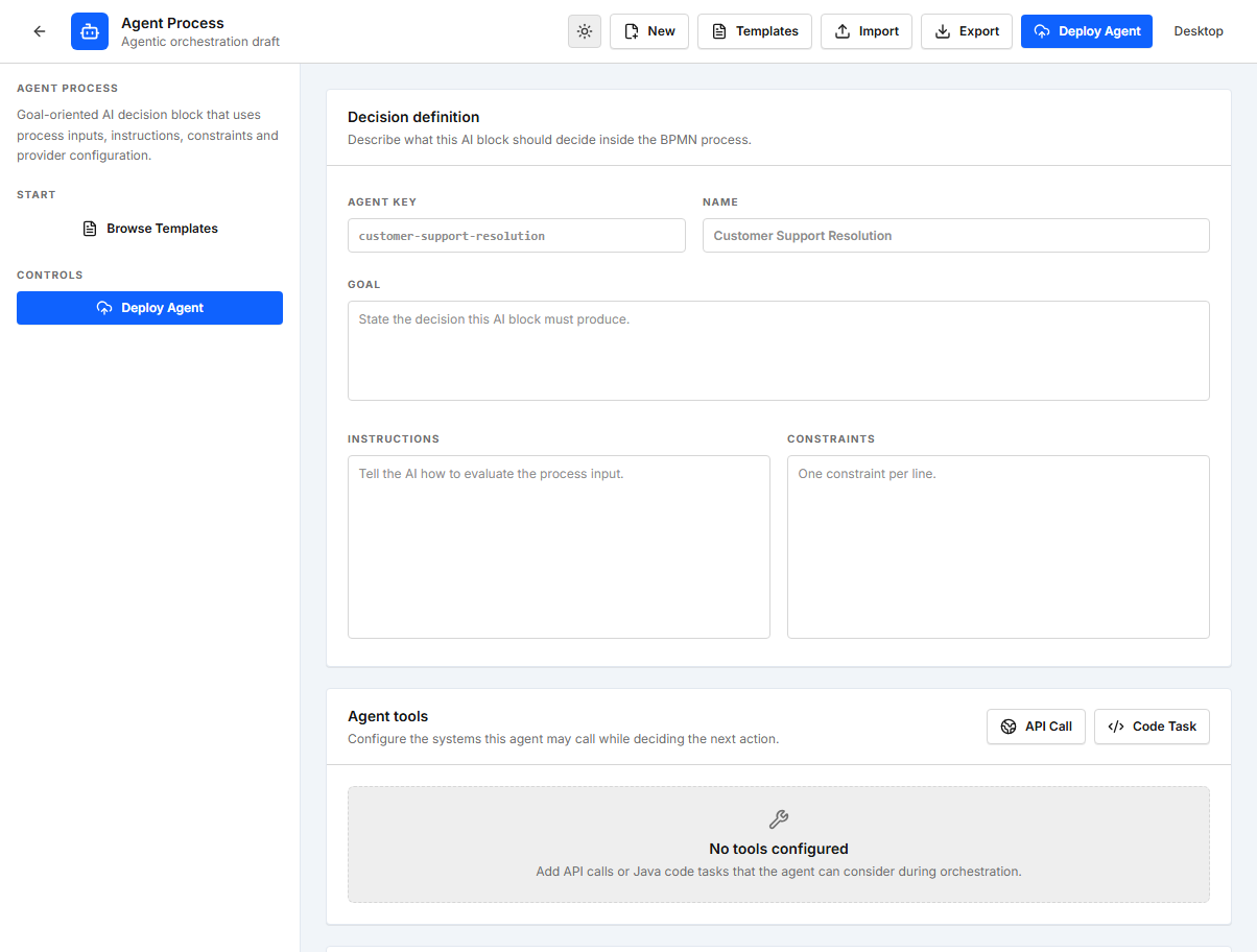 Agent Process editor