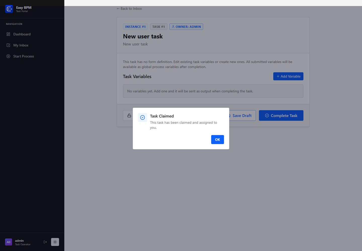 Task claim confirmation