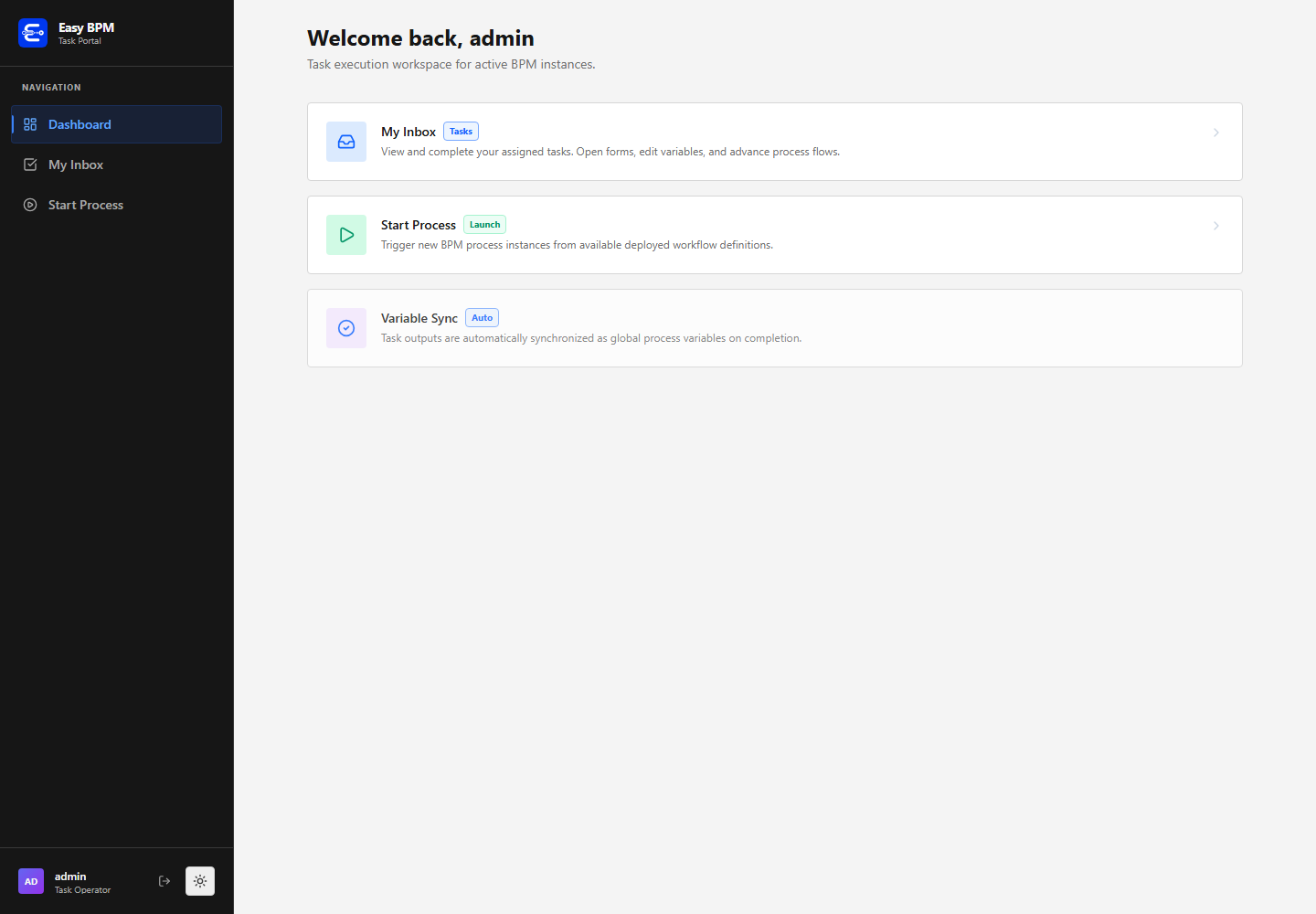 Easy BPM Task Portal dashboard