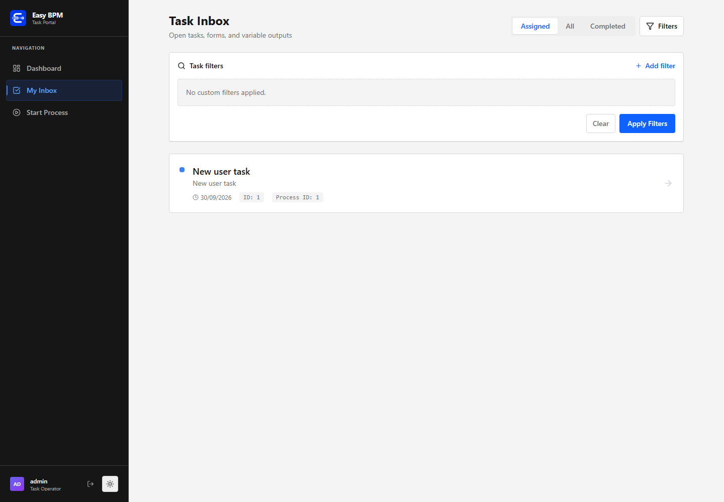 Structured task filters