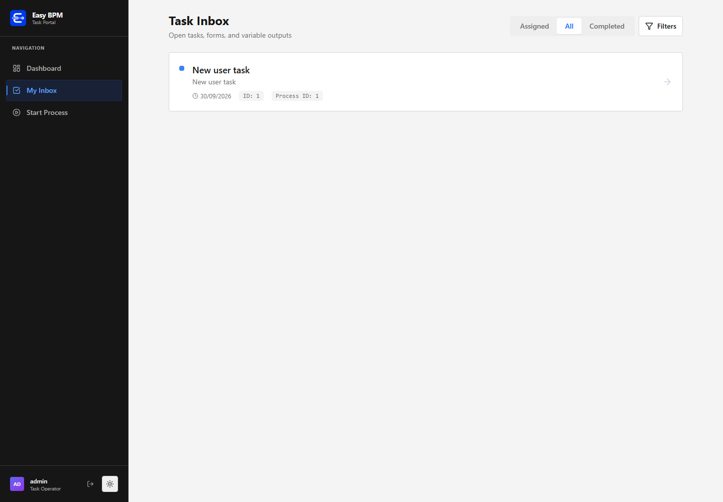 An unassigned task in the visible task pool