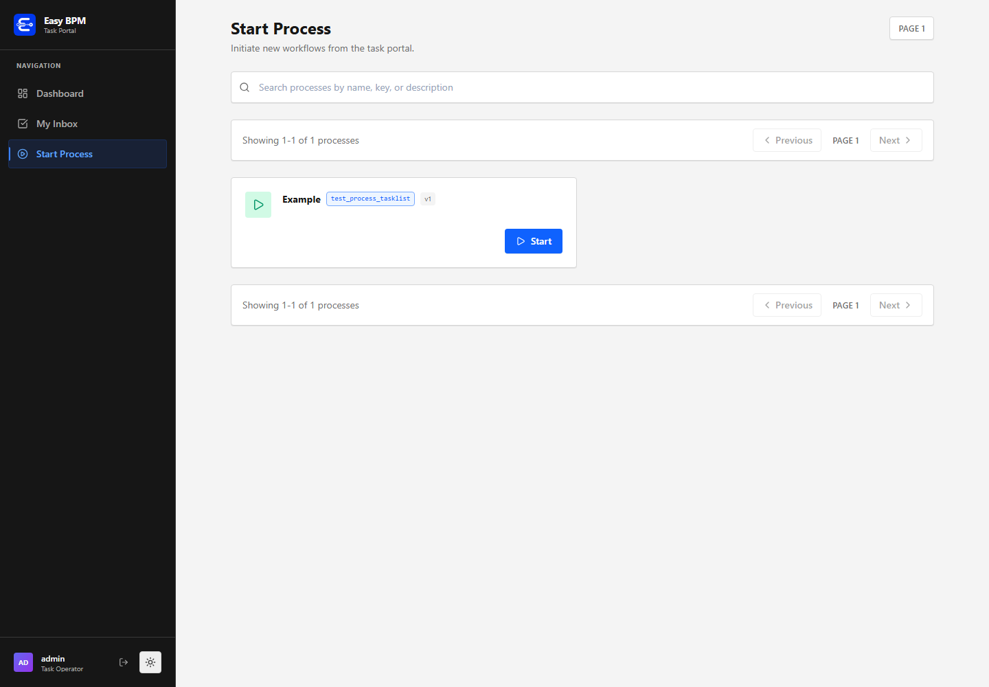 Deployed processes available to start