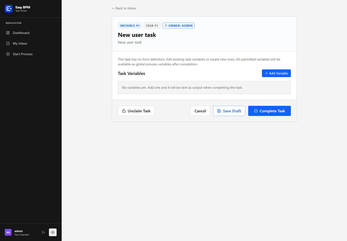Task assigned to the current user